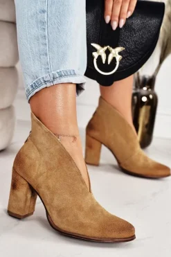 Boto Botki Wiosenne|Botki Na Słupku*Zamszowe Botki Na Słupku Z Wycięciem Exquisite 1231 Rude