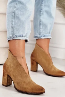 Boto Botki Wiosenne|Botki Na Słupku*Zamszowe Botki Na Słupku Z Wycięciem Exquisite 1231 Rude