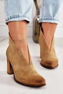 Boto Botki Wiosenne|Botki Na Słupku*Zamszowe Botki Na Słupku Z Wycięciem Exquisite 1231 Rude