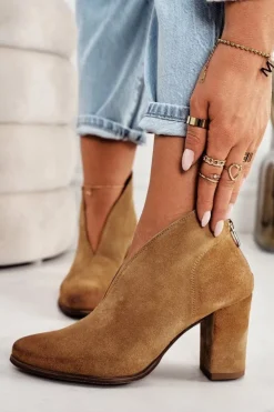 Boto Botki Wiosenne|Botki Na Słupku*Zamszowe Botki Na Słupku Z Wycięciem Exquisite 1231 Rude