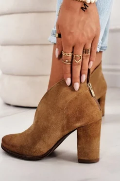 Boto Botki Wiosenne|Botki Na Słupku*Zamszowe Botki Na Słupku Z Wycięciem Exquisite 1231 Rude