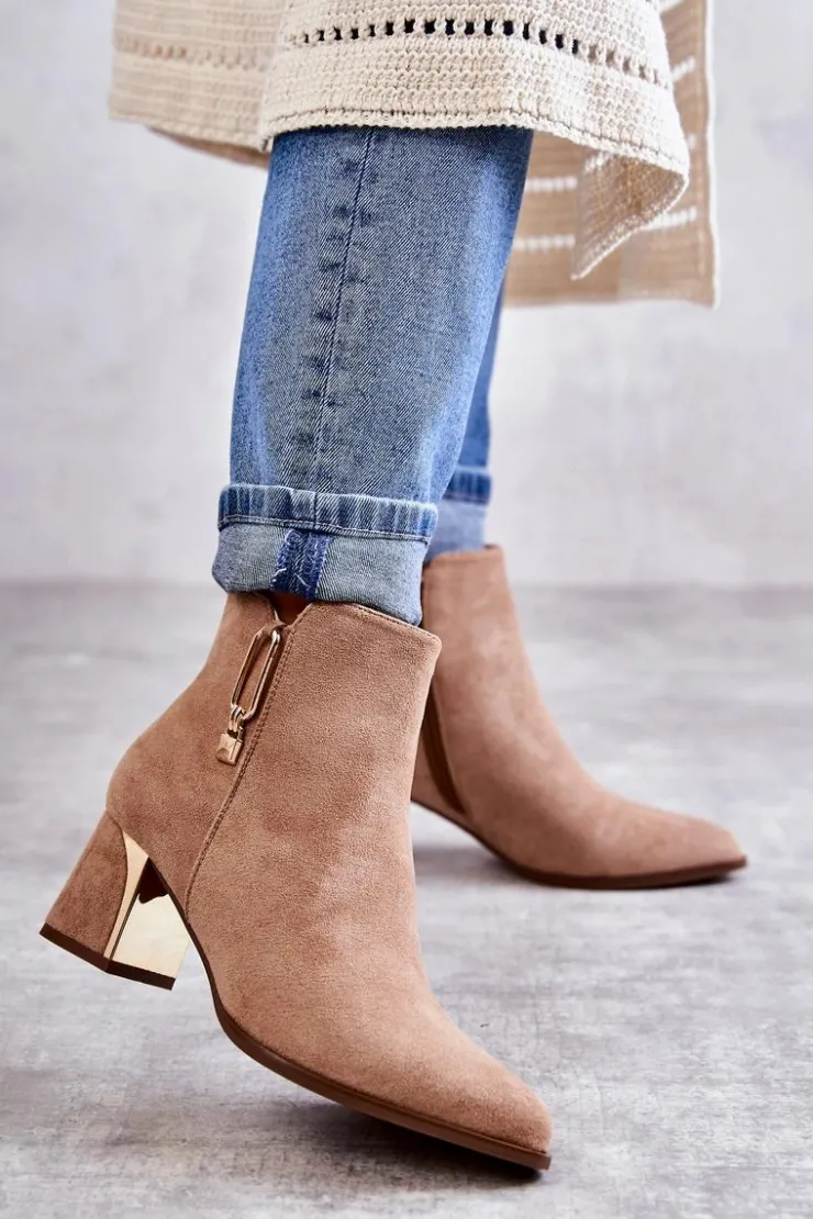 Discount Boto Zamszowe Botki Na Słupku Z Ozdobą Beżowe Erine