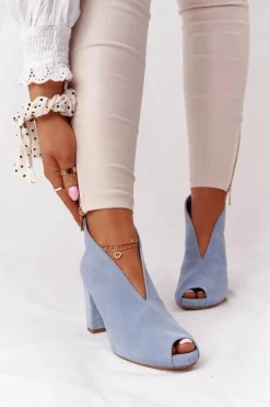 Damskie Boto Zamszowe Botki Na Słupku Z Wycięciem Exquisite 1243 Błękitne