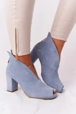 Damskie Boto Zamszowe Botki Na Słupku Z Wycięciem Exquisite 1243 Błękitne