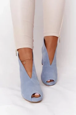 Damskie Boto Zamszowe Botki Na Słupku Z Wycięciem Exquisite 1243 Błękitne