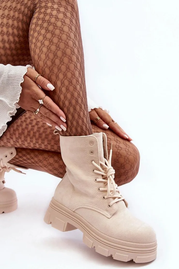 Boto Zamszowe Botki Na Suwak Beżowe Marley