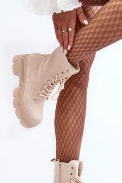 Boto Zamszowe Botki Na Suwak Beżowe Marley