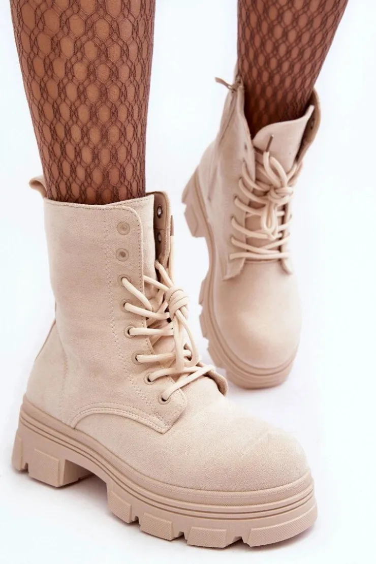 Boto Zamszowe Botki Na Suwak Beżowe Marley