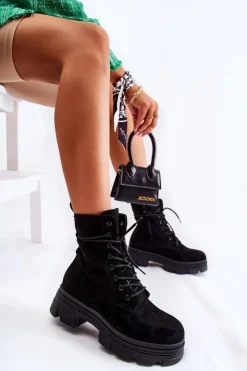 Boto Botki Sznurowane|Czarne Botki*Zamszowe Botki Na Suwak Czarne Marley