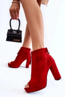 Boto Botki Sznurowane|Botki Na Słupku*Zamszowe Botki Na Suwak Czerwone Donnita