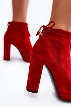 Boto Botki Sznurowane|Botki Na Słupku*Zamszowe Botki Na Suwak Czerwone Donnita