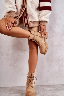 Damskie Boto Zamszowe Botki Na Suwak Camel Marley