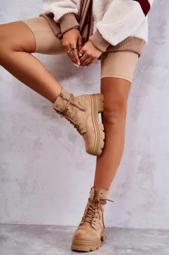 Damskie Boto Zamszowe Botki Na Suwak Camel Marley