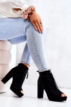 Damskie Boto Zamszowe Botki Na Suwak Czarne Donnita