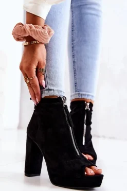 Damskie Boto Zamszowe Botki Na Suwak Czarne Donnita