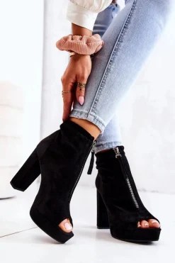 Damskie Boto Zamszowe Botki Na Suwak Czarne Donnita