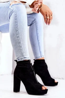 Damskie Boto Zamszowe Botki Na Suwak Czarne Donnita