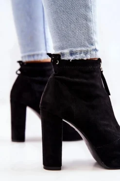 Damskie Boto Zamszowe Botki Na Suwak Czarne Donnita