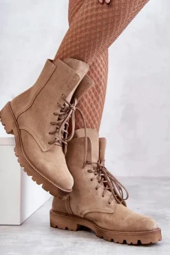 Boto Botki Wiosenne|Botki Sznurowane*Zamszowe Botki Na Suwak Nicole 2754 Beżowe