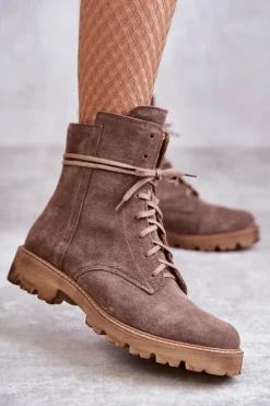 Damskie Boto Zamszowe Botki Na Suwak Nicole 2754 Brązowe