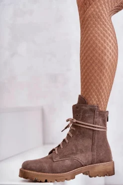 Damskie Boto Zamszowe Botki Na Suwak Nicole 2754 Brązowe