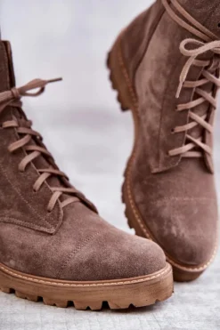 Damskie Boto Zamszowe Botki Na Suwak Nicole 2754 Brązowe