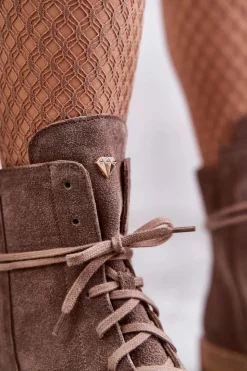 Damskie Boto Zamszowe Botki Na Suwak Nicole 2754 Brązowe