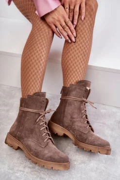 Damskie Boto Zamszowe Botki Na Suwak Nicole 2754 Brązowe