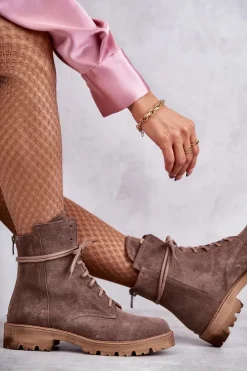 Damskie Boto Zamszowe Botki Na Suwak Nicole 2754 Brązowe