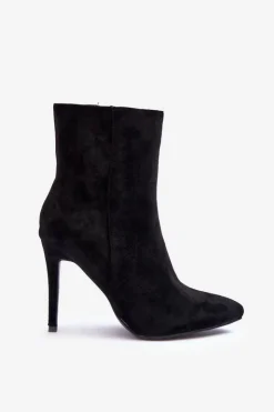 Damskie Boto Zamszowe Botki Na Szpilce Czarne Eberpia