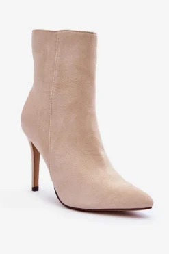 Damskie Boto Zamszowe Botki Na Szpilce Jasnobeżowe Eberpia