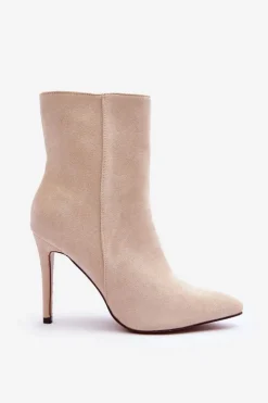 Damskie Boto Zamszowe Botki Na Szpilce Jasnobeżowe Eberpia