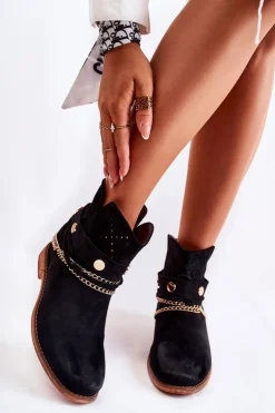 Boto Botki Wiosenne|Botki Na Koturnie*Zamszowe Botki Na Ukrytym Koturnie Czarne Verine