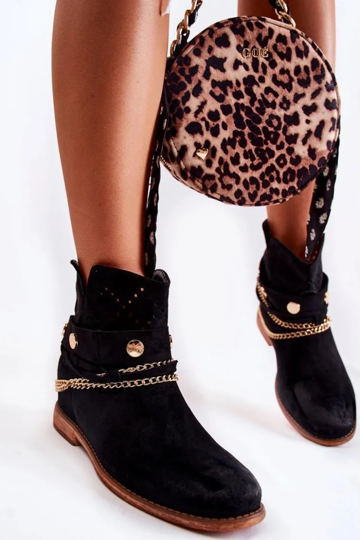 Boto Botki Wiosenne|Botki Na Koturnie*Zamszowe Botki Na Ukrytym Koturnie Czarne Verine