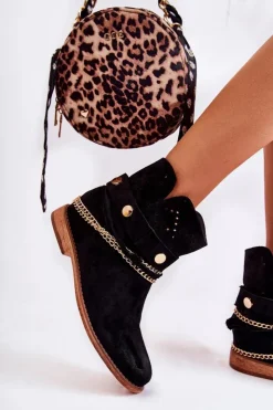 Boto Botki Wiosenne|Botki Na Koturnie*Zamszowe Botki Na Ukrytym Koturnie Czarne Verine