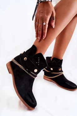 Boto Botki Wiosenne|Botki Na Koturnie*Zamszowe Botki Na Ukrytym Koturnie Czarne Verine