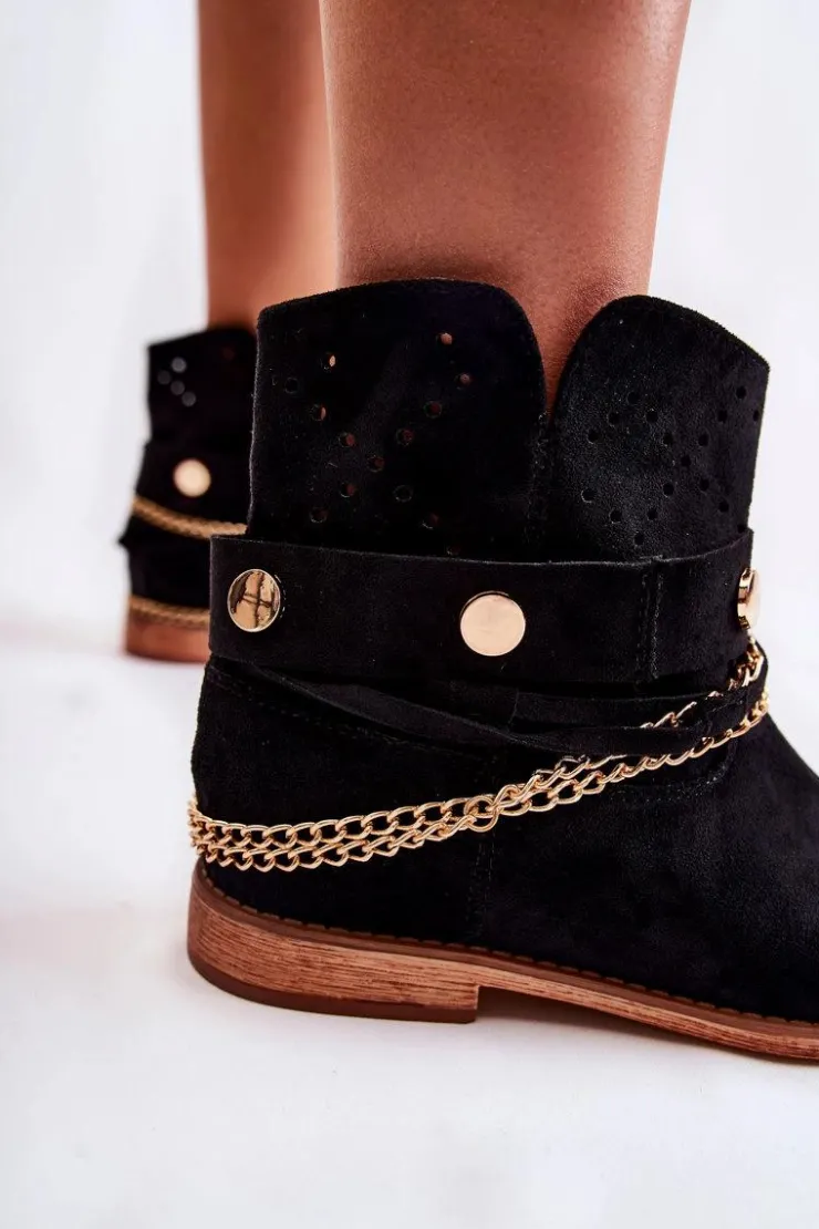 Boto Botki Wiosenne|Botki Na Koturnie*Zamszowe Botki Na Ukrytym Koturnie Czarne Verine