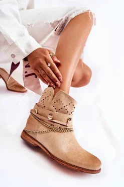 Damskie Boto Zamszowe Botki Na Ukrytym Koturnie Beżowe Verine