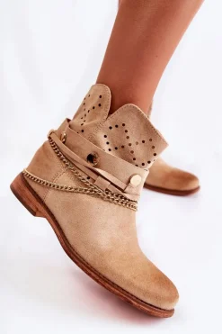 Damskie Boto Zamszowe Botki Na Ukrytym Koturnie Beżowe Verine