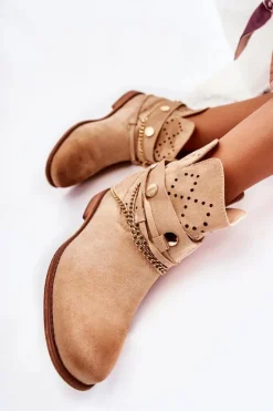 Damskie Boto Zamszowe Botki Na Ukrytym Koturnie Beżowe Verine