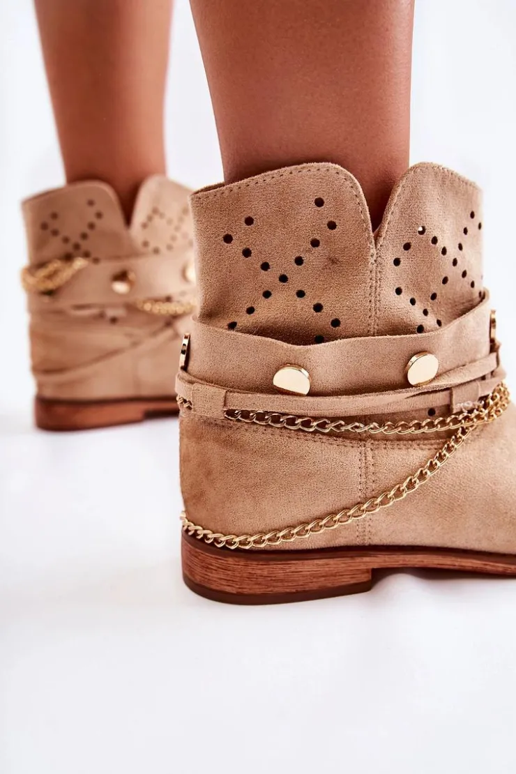 Damskie Boto Zamszowe Botki Na Ukrytym Koturnie Beżowe Verine