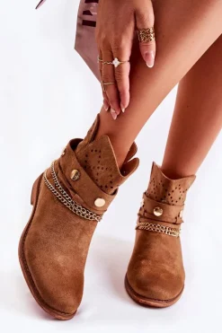 Outlet Boto Zamszowe Botki Na Ukrytym Koturnie Brązowe Verine