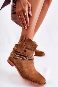 Outlet Boto Zamszowe Botki Na Ukrytym Koturnie Brązowe Verine