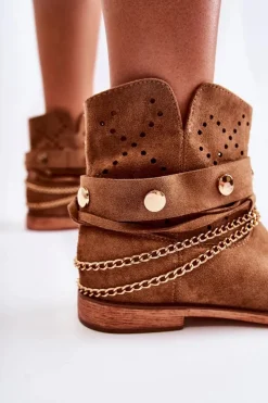 Outlet Boto Zamszowe Botki Na Ukrytym Koturnie Brązowe Verine