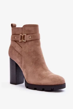 Online Boto Zamszowe Botki Na Wysokim Słupku Beżowe Liani