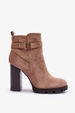 Online Boto Zamszowe Botki Na Wysokim Słupku Beżowe Liani