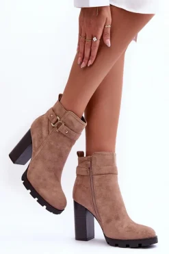 Online Boto Zamszowe Botki Na Wysokim Słupku Beżowe Liani