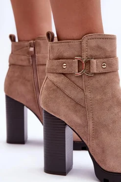 Online Boto Zamszowe Botki Na Wysokim Słupku Beżowe Liani