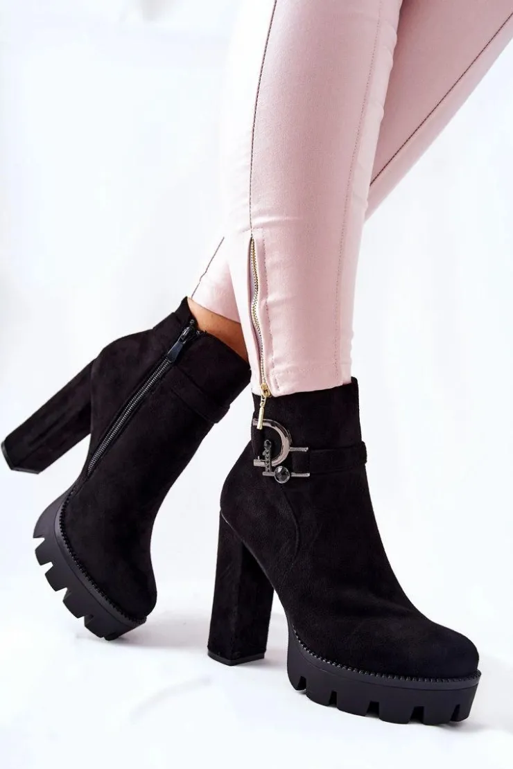 Discount Boto Zamszowe Botki Na Wysokim Obcasie Czarne Dianne