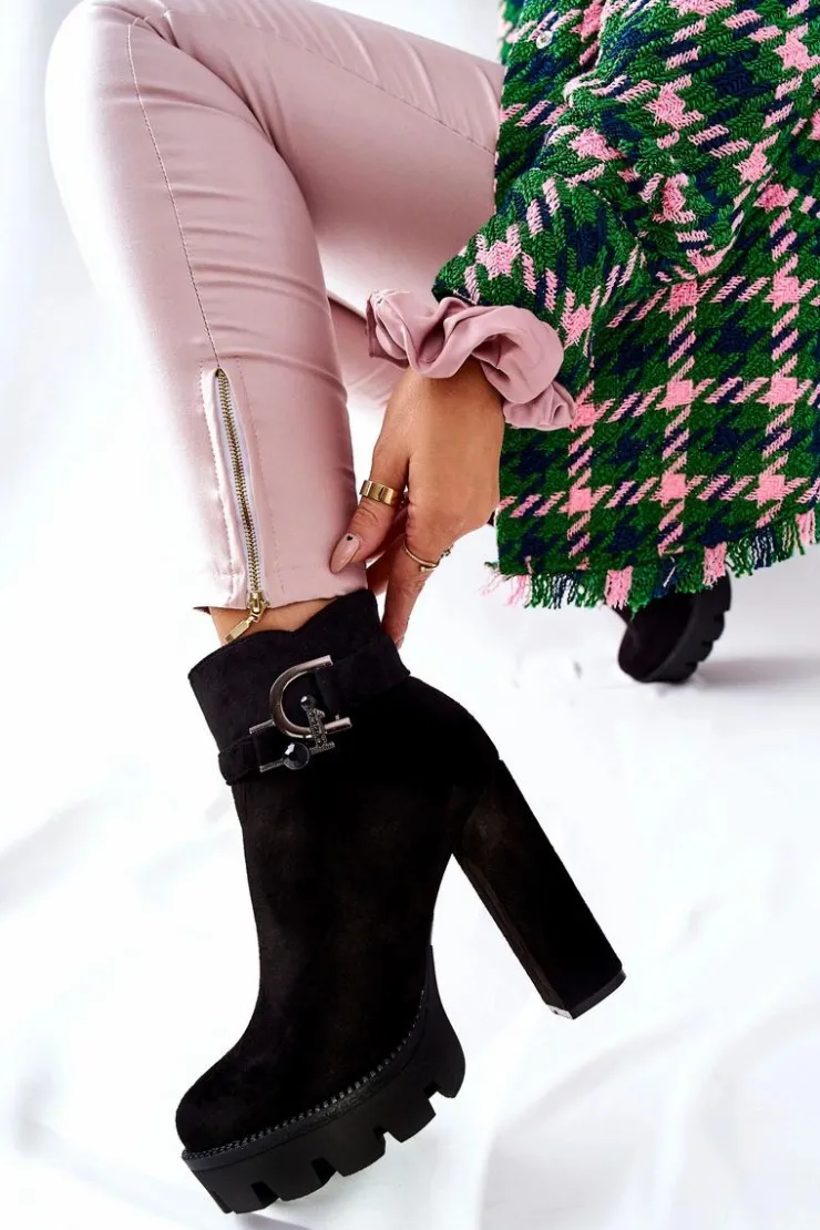 Discount Boto Zamszowe Botki Na Wysokim Obcasie Czarne Dianne